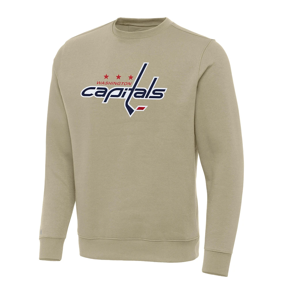 Men's Antigua Khaki Washington Capitals Victory Crewneck Pullover Sweatshirt