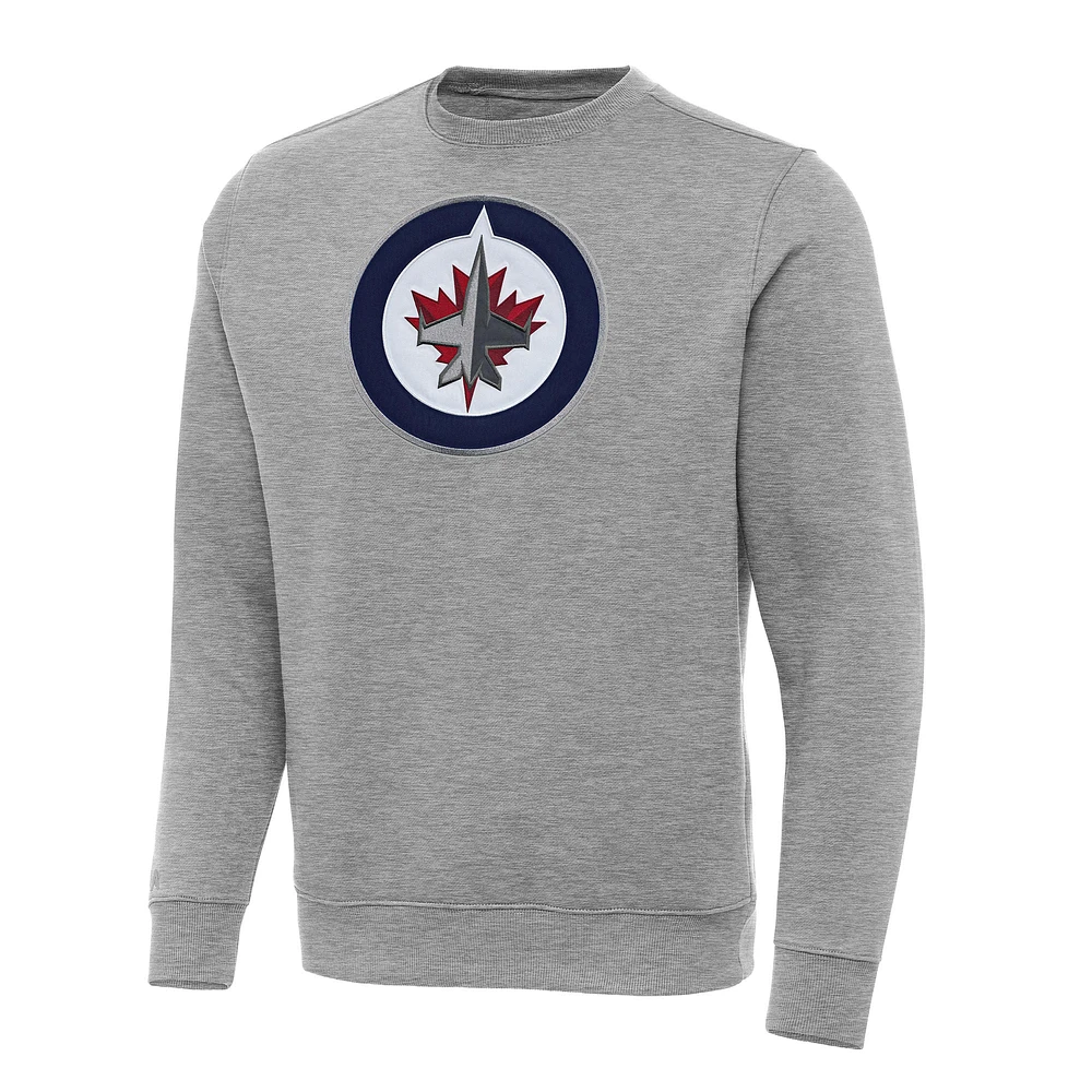 Men's Antigua Heather Gray Winnipeg Jets Big & Tall Victory Crewneck Pullover Sweatshirt