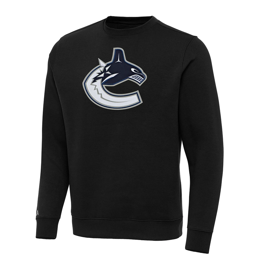 Men's Antigua Black Vancouver Canucks Big & Tall Victory Crewneck Pullover Sweatshirt