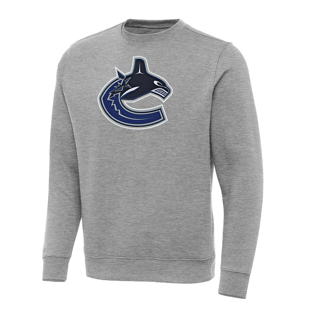 Men's Antigua Heather Gray Vancouver Canucks Big & Tall Victory Crewneck Pullover Sweatshirt