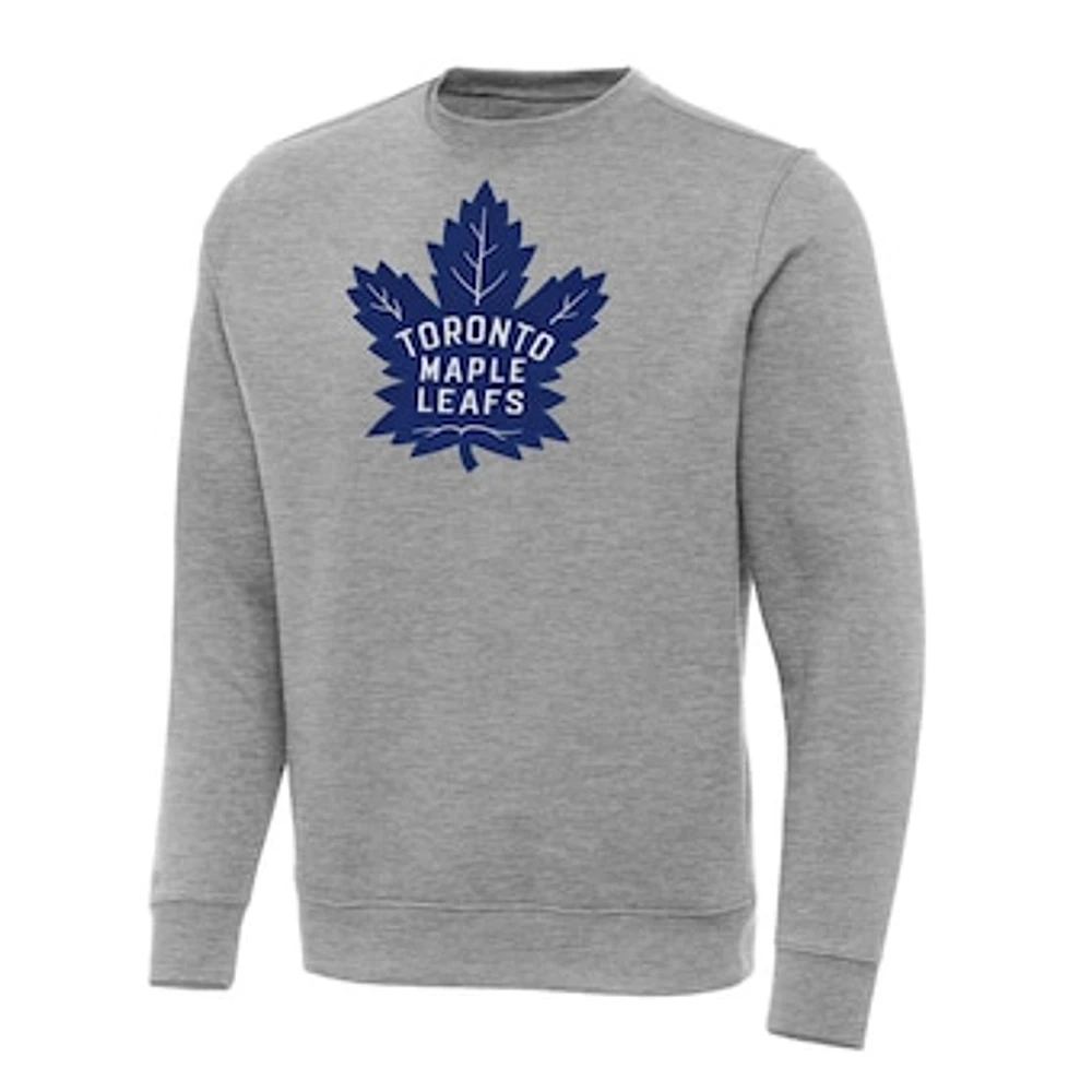 Men's Antigua Heather Gray Toronto Maple Leafs Big & Tall Victory Crewneck Pullover Sweatshirt