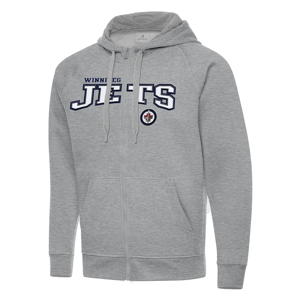 Men's Antigua Heather Gray Winnipeg Jets Big & Tall Victory Full-Zip Hoodie