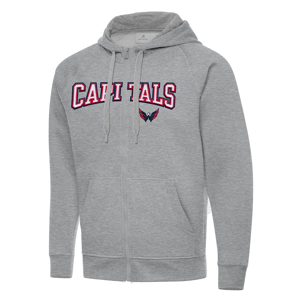 Men's Antigua Heather Gray Washington Capitals Big & Tall Victory Full-Zip Hoodie