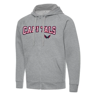 Men's Antigua Heather Gray Washington Capitals Big & Tall Victory Full-Zip Hoodie