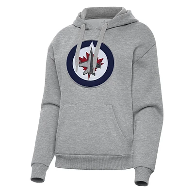 Women's Antigua Heather Gray Winnipeg Jets Victory Pullover Hoodie
