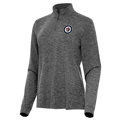 Women's Antigua Heather Black Winnipeg Jets Mentor Quarter-Zip Mock Long Sleeve Top