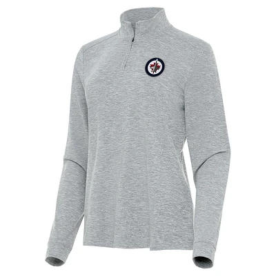 Women's Antigua Heather Gray Winnipeg Jets Mentor Quarter-Zip Mock Long Sleeve Top
