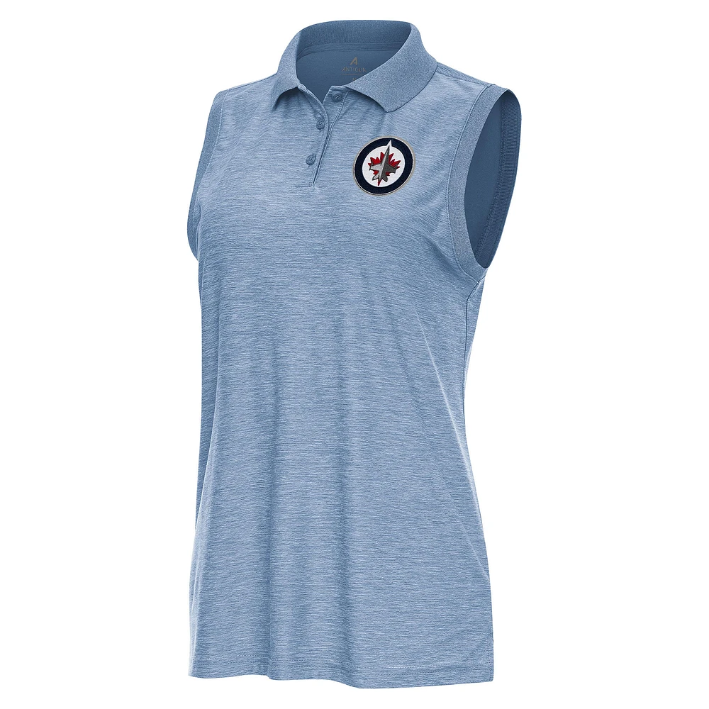 Women's Antigua Heather Aqua Winnipeg Jets Recap Sleeveless Polo