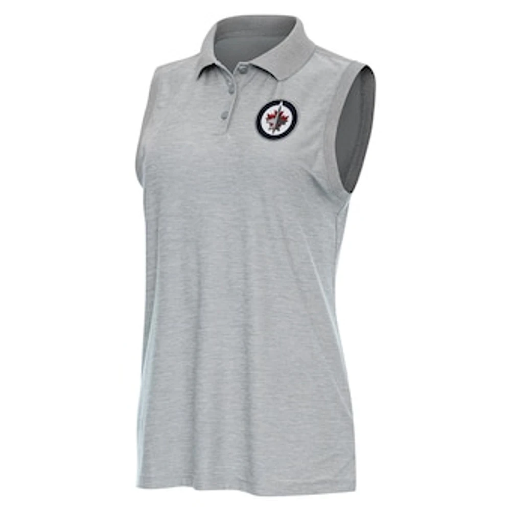 Women's Antigua Heather Gray Winnipeg Jets Recap Sleeveless Polo