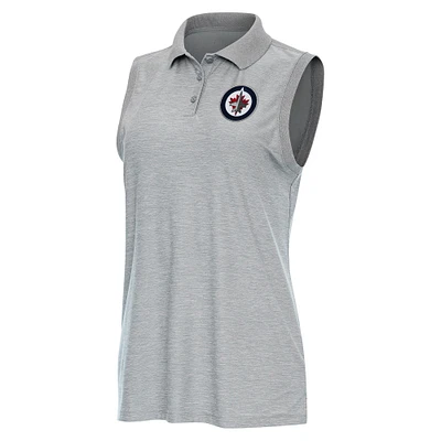 Women's Antigua Heather Gray Winnipeg Jets Recap Sleeveless Polo