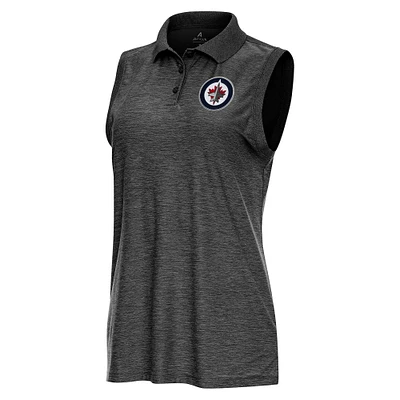 Women's Antigua Heather Black Winnipeg Jets Recap Sleeveless Polo