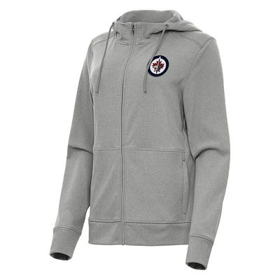 Women's Antigua Heather Gray Winnipeg Jets Seeker Full-Zip Hoodie