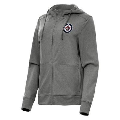 Women's Antigua Heather Black Winnipeg Jets Seeker Full-Zip Hoodie