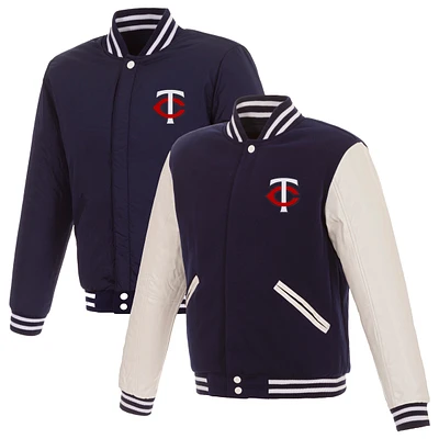Men's JH Design Navy Minnesota Twins Reversible Full-Snap Varsity Jacket