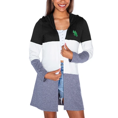 Women's Gameday Couture Black North Texas Mean Green Colorblock Hooded Cardigan