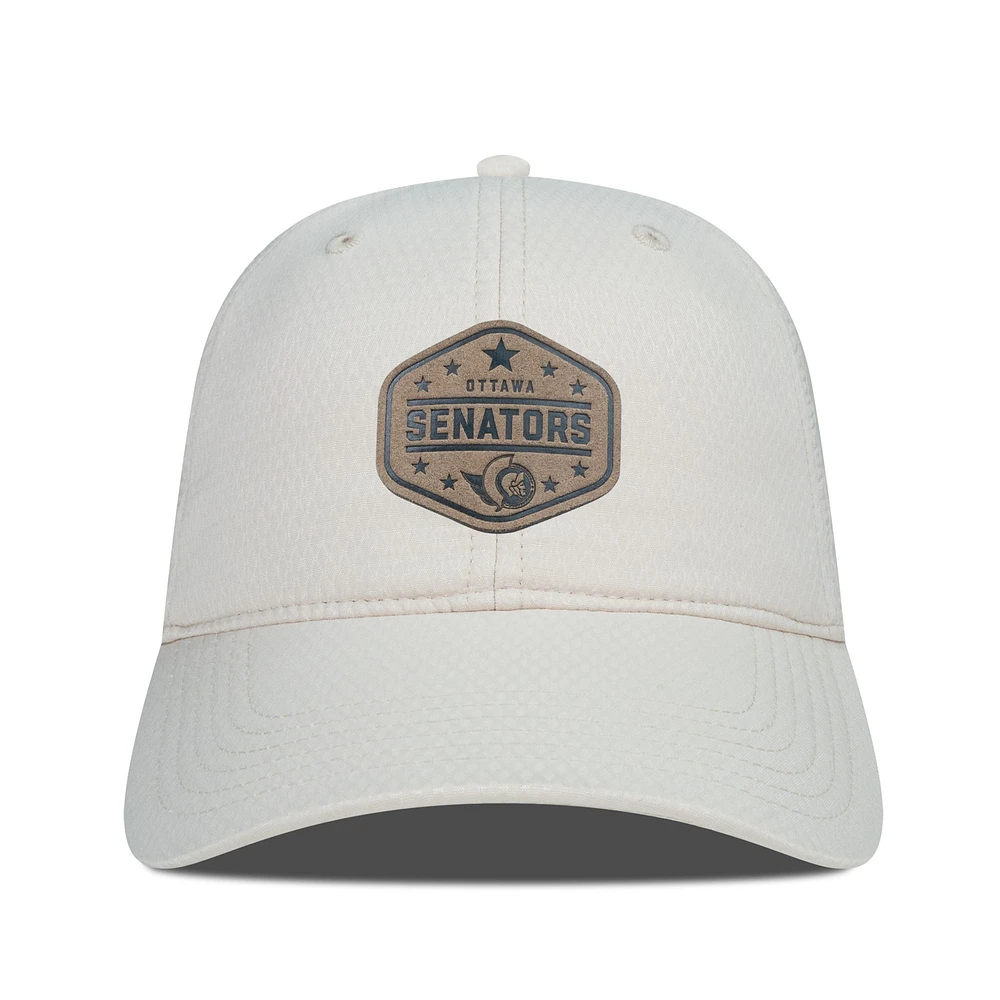 Men's Levelwear Cream Ottawa Senators Faux Leather Patch Unstructured Adjustable Hat