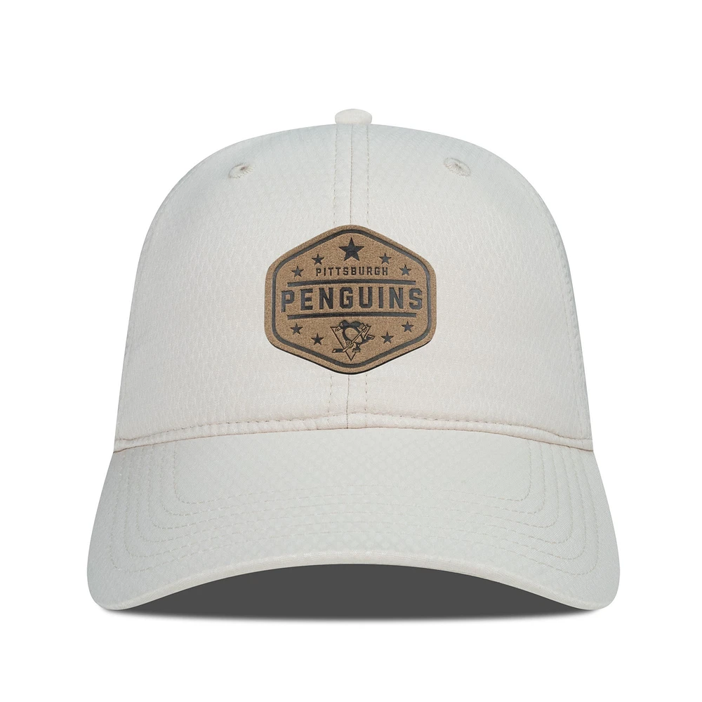 Men's Levelwear Cream Pittsburgh Penguins Faux Leather Patch Unstructured Adjustable Hat