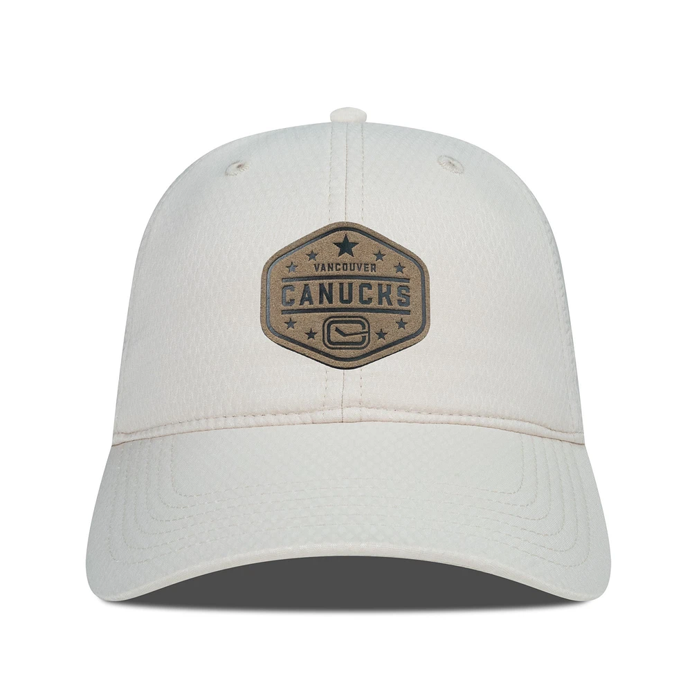 Men's Levelwear Cream Vancouver Canucks Faux Leather Patch Unstructured Adjustable Hat