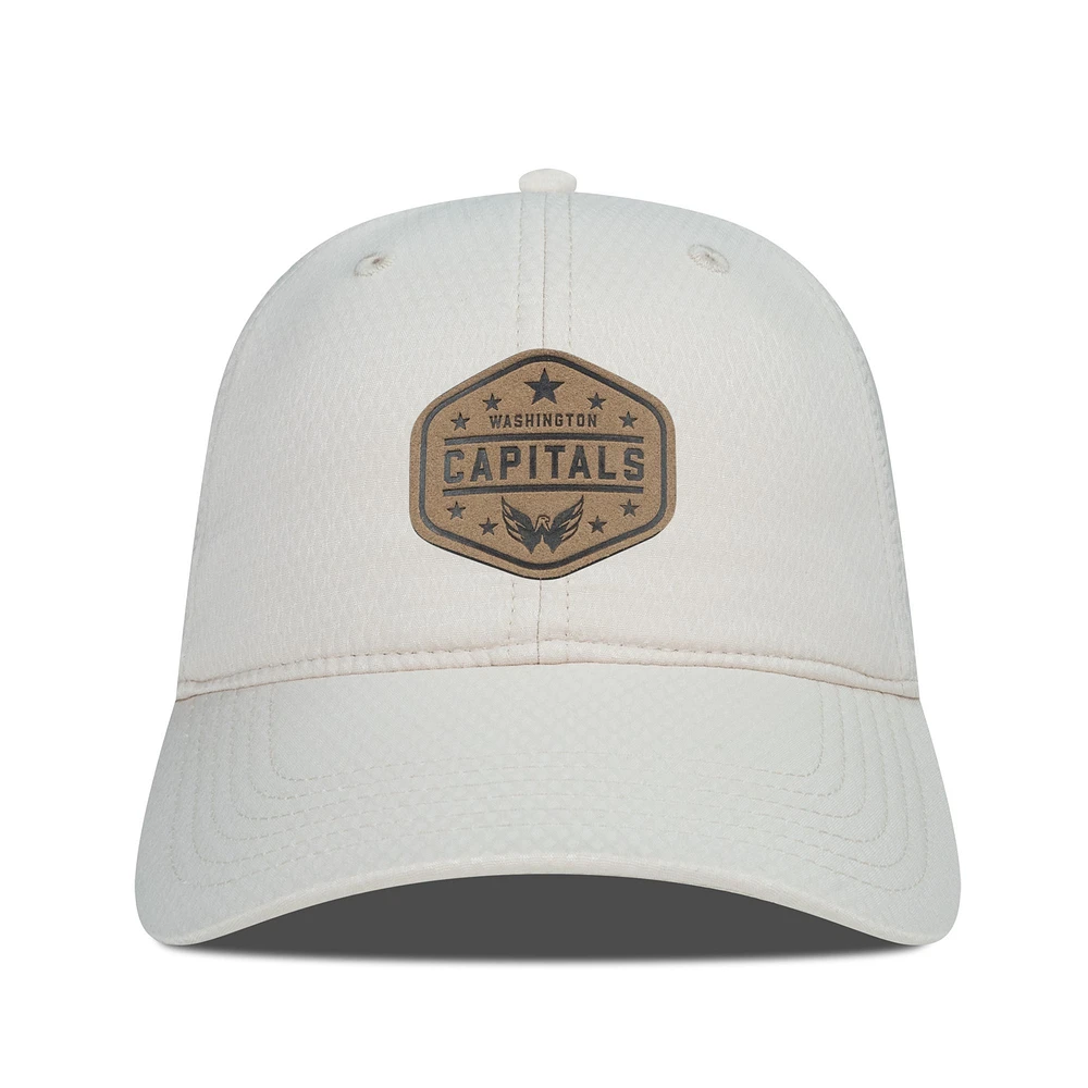 Men's Levelwear Cream Washington Capitals Faux Leather Patch Unstructured Adjustable Hat