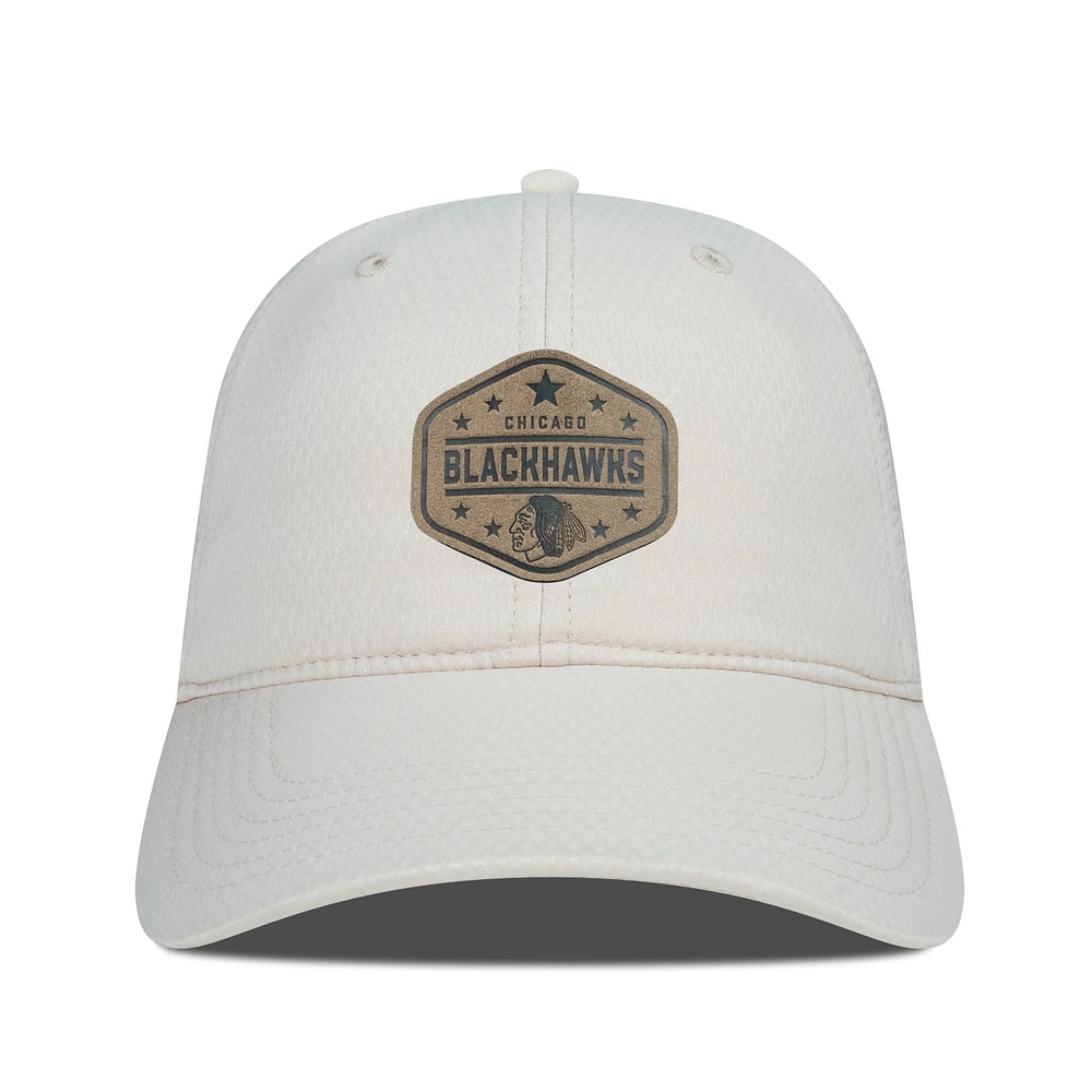 Men's Levelwear Cream Chicago Blackhawks Faux Leather Patch Unstructured Adjustable Hat