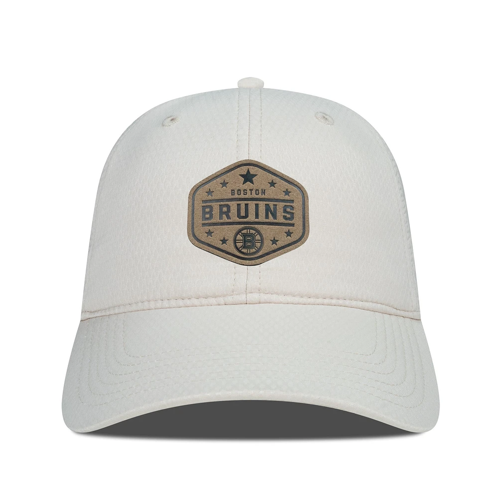 Men's Levelwear Cream Boston Bruins Faux Leather Patch Unstructured Adjustable Hat
