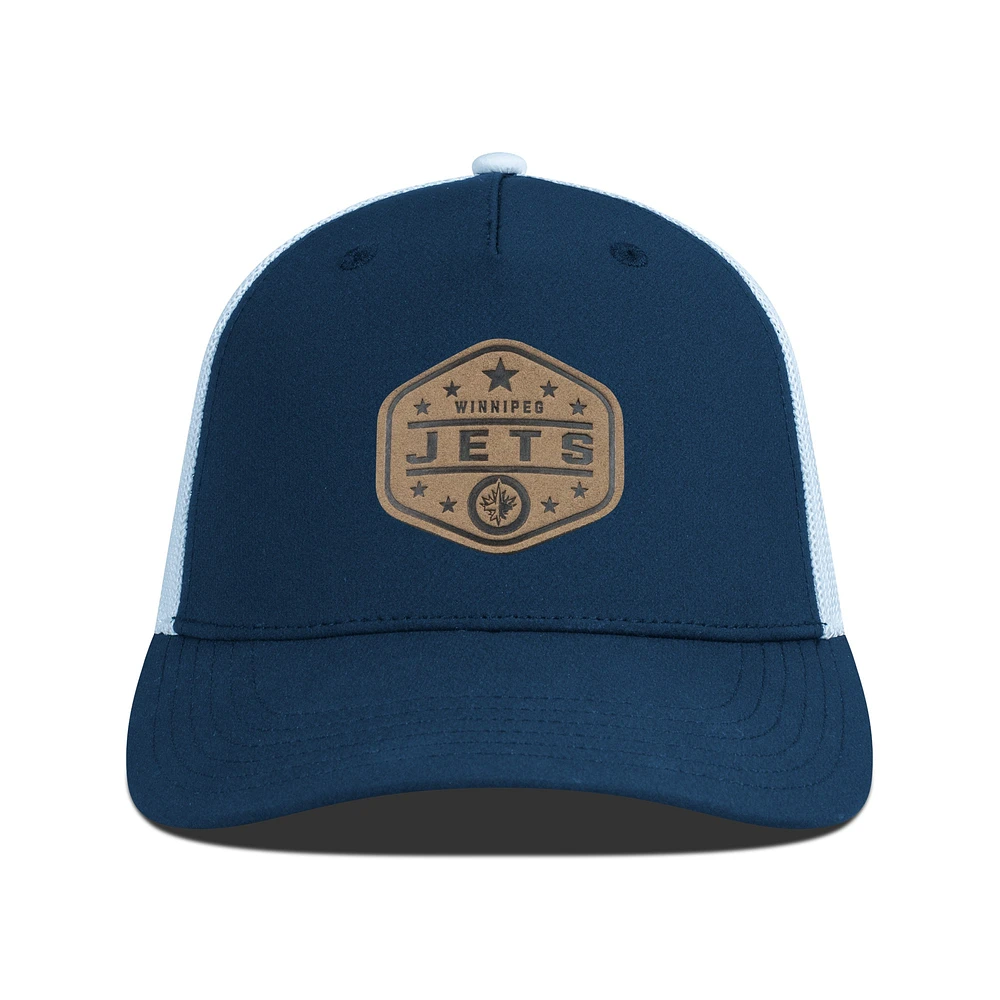Men's Levelwear Navy Winnipeg Jets Faux Leather Patch Structured Adjustable Hat