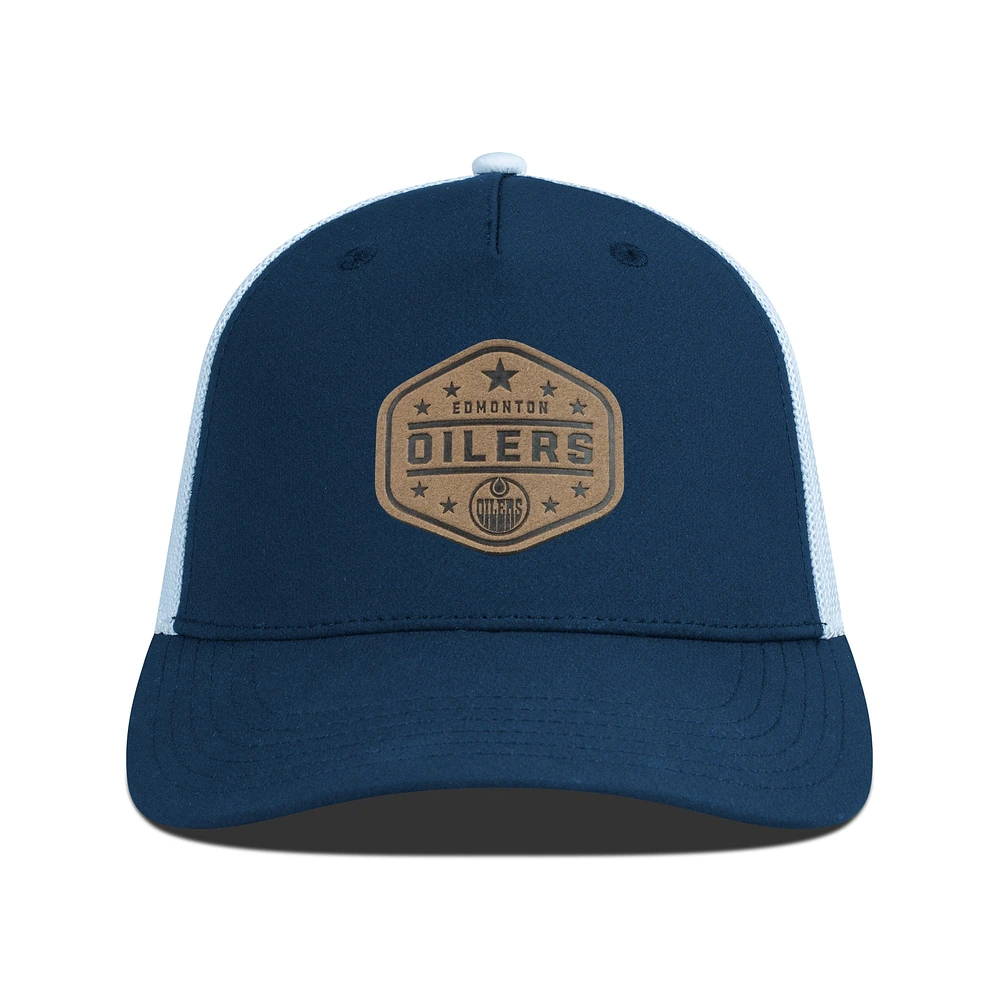 Men's Levelwear Navy Edmonton Oilers Faux Leather Patch Structured Adjustable Hat