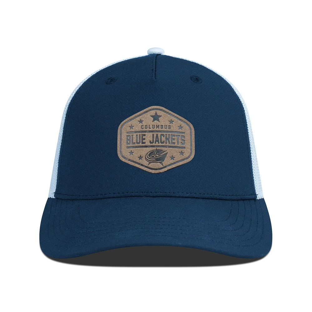 Men's Levelwear Navy Columbus Blue Jackets Faux Leather Patch Structured Adjustable Hat