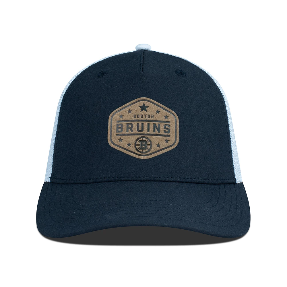 Men's Levelwear Black Boston Bruins Faux Leather Patch Structured Adjustable Hat