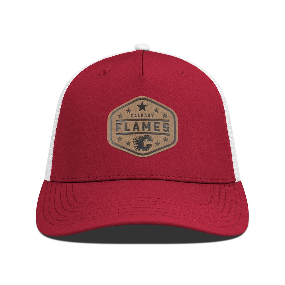 Men's Levelwear Red Calgary Flames Faux Leather Patch Structured Adjustable Hat