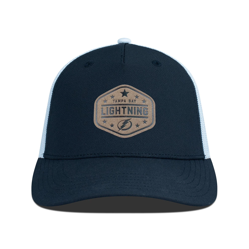 Men's Levelwear Black Tampa Bay Lightning Faux Leather Patch Structured Adjustable Hat