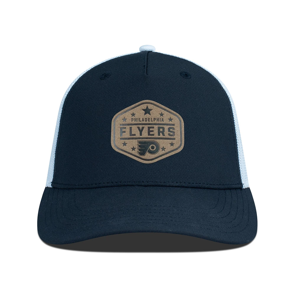 Men's Levelwear Black Philadelphia Flyers Faux Leather Patch Structured Adjustable Hat