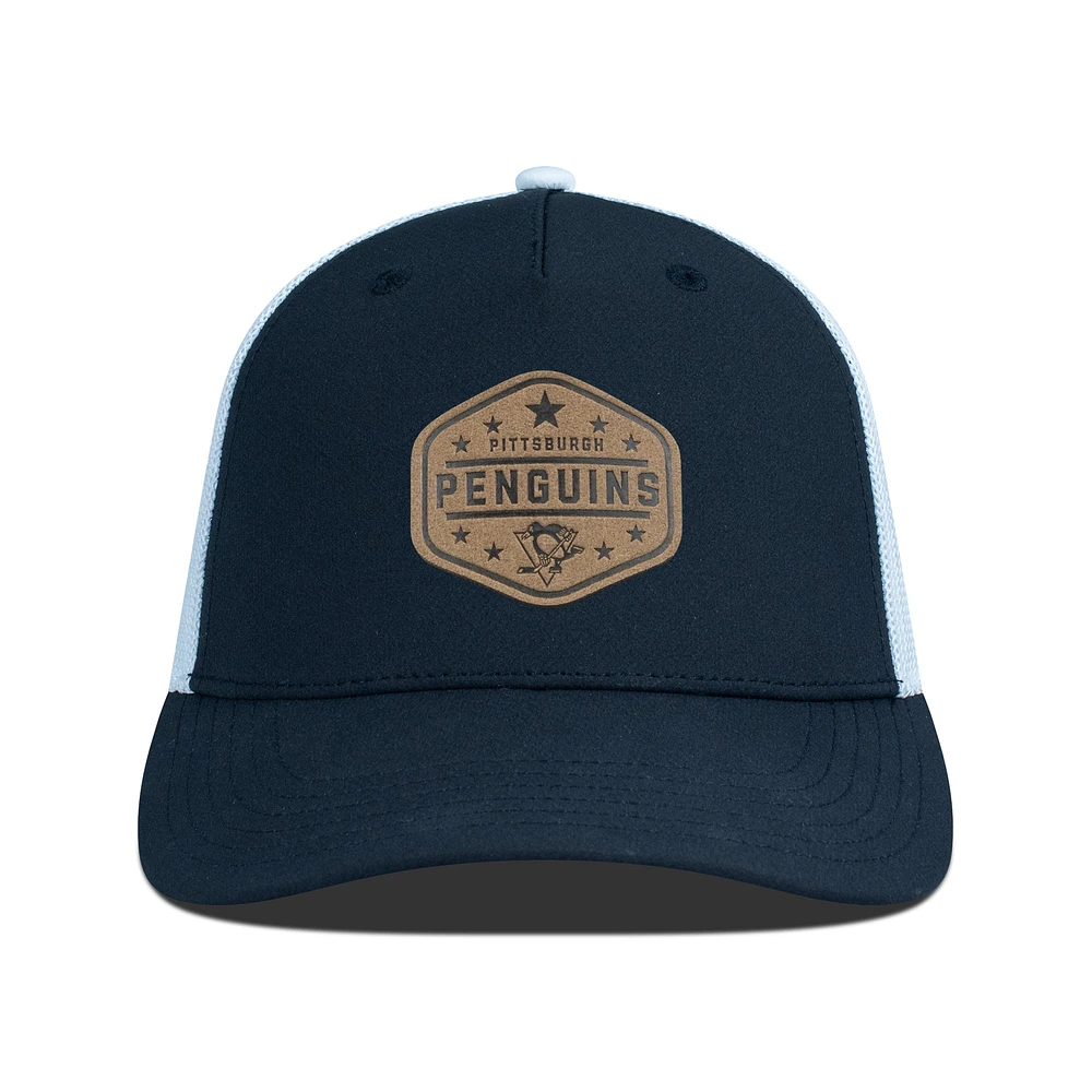 Men's Levelwear Black Pittsburgh Penguins Faux Leather Patch Structured Adjustable Hat