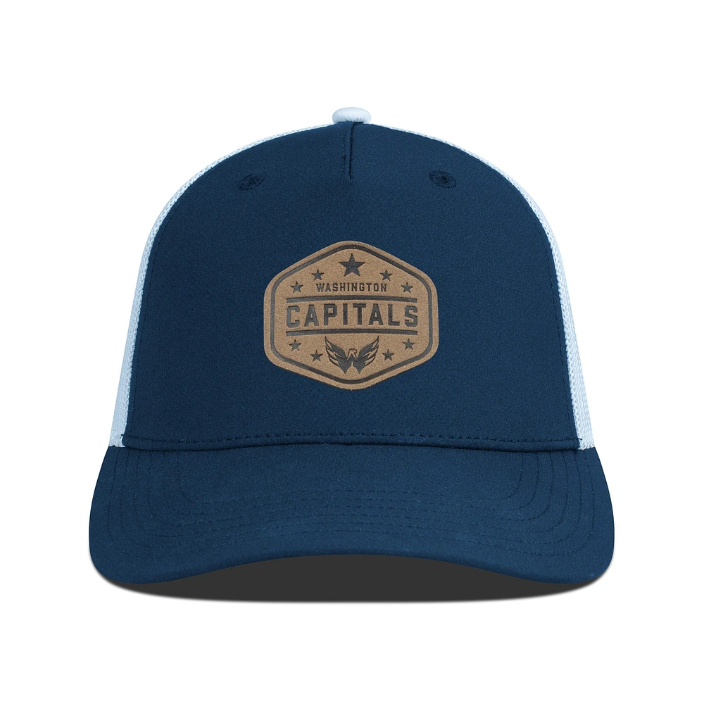 Men's Levelwear Navy Washington Capitals Faux Leather Patch Structured Adjustable Hat