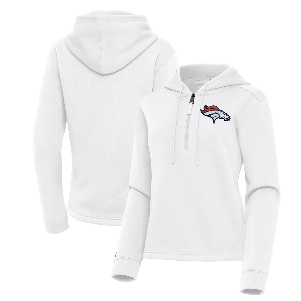 Women's Antigua White Denver Broncos Contemporary Quarter-Zip Hoodie