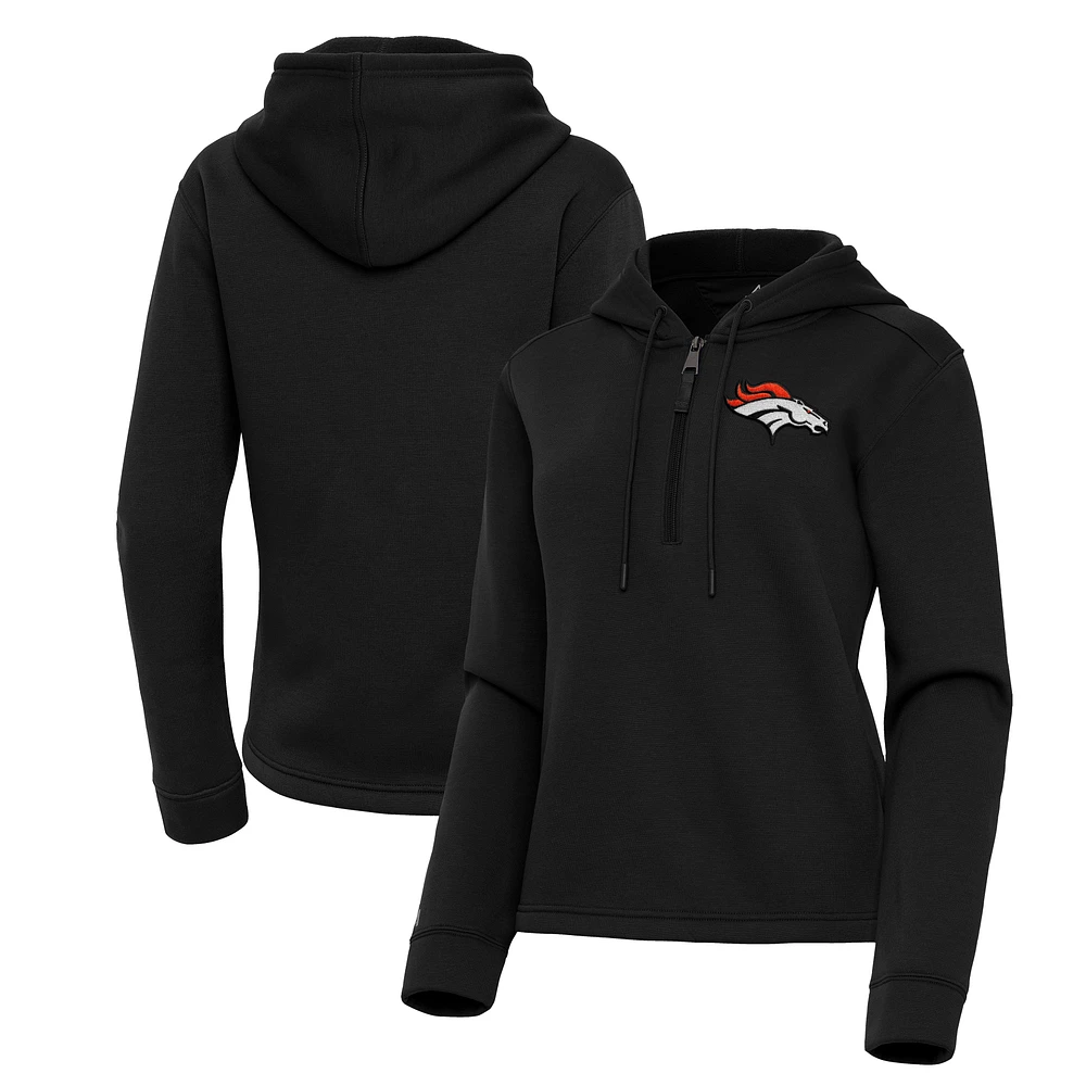 Women's Antigua Black Denver Broncos Contemporary Quarter-Zip Hoodie