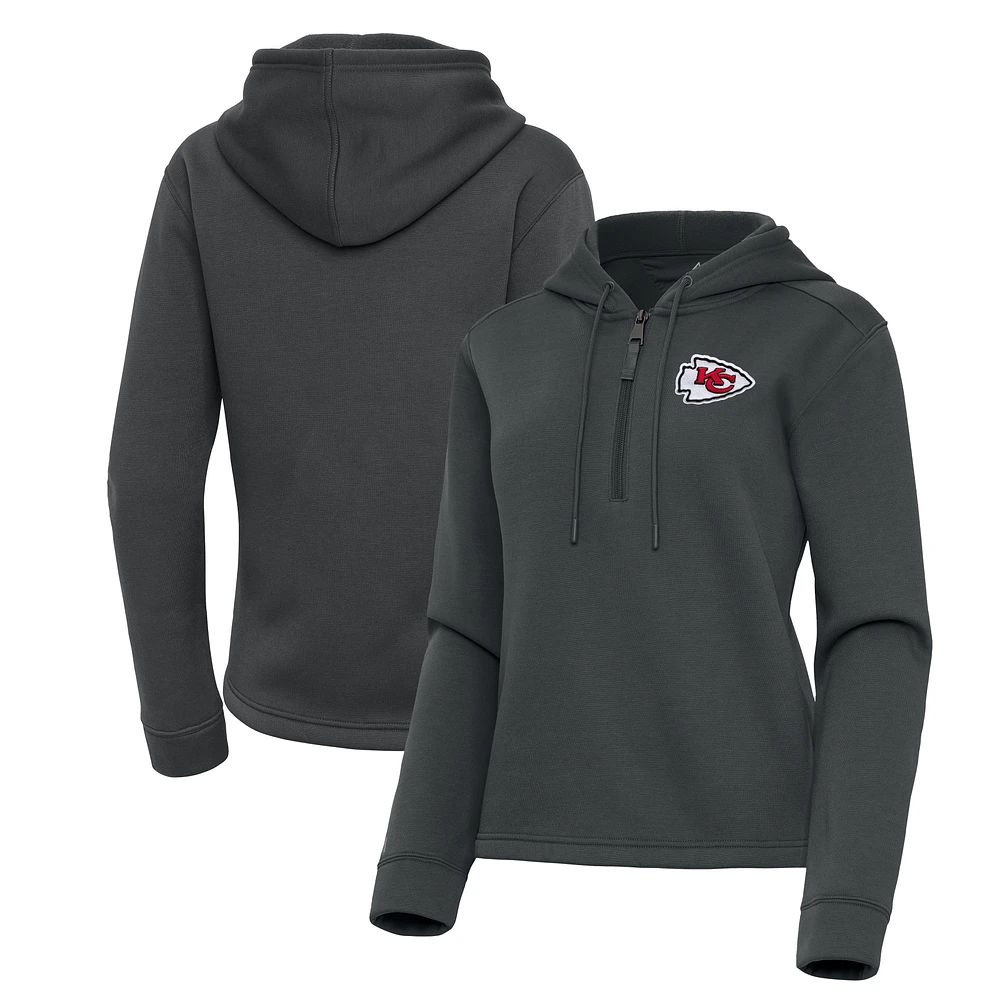 Women's Antigua Pewter Kansas City Chiefs Contemporary Quarter-Zip Hoodie