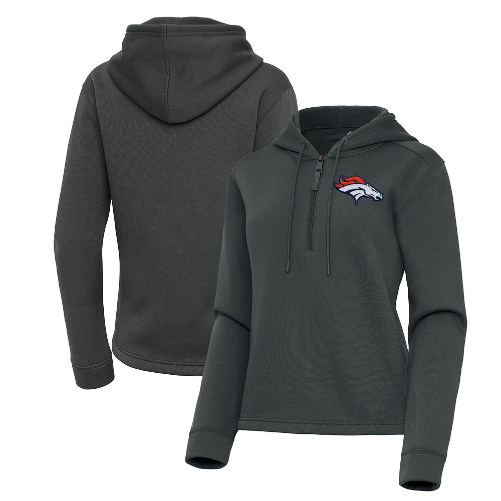 Women's Antigua Pewter Denver Broncos Contemporary Quarter-Zip Hoodie