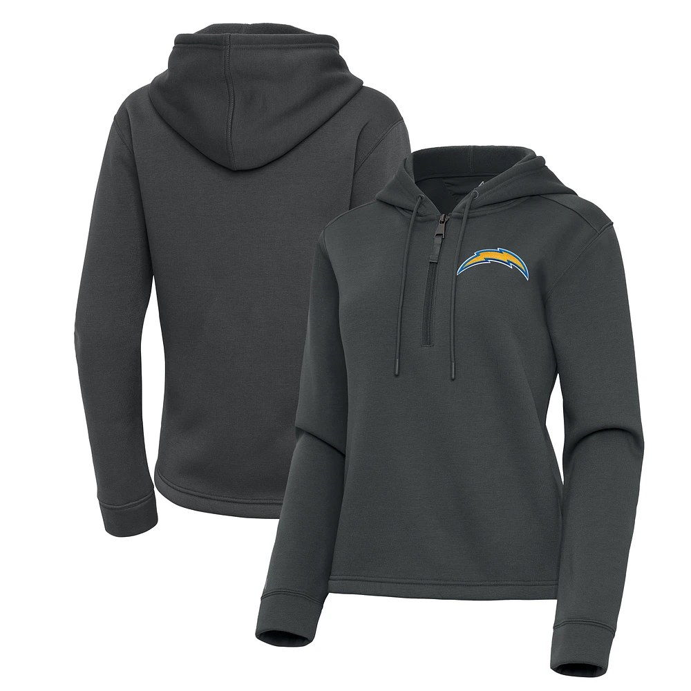 Women's Antigua Pewter Los Angeles Chargers Contemporary Quarter-Zip Hoodie
