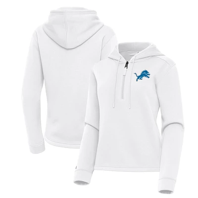 Women's Antigua White Detroit Lions Contemporary Quarter-Zip Hoodie