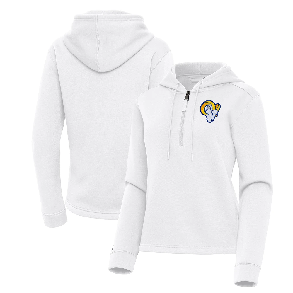 Women's Antigua White Los Angeles Rams Contemporary Quarter-Zip Hoodie