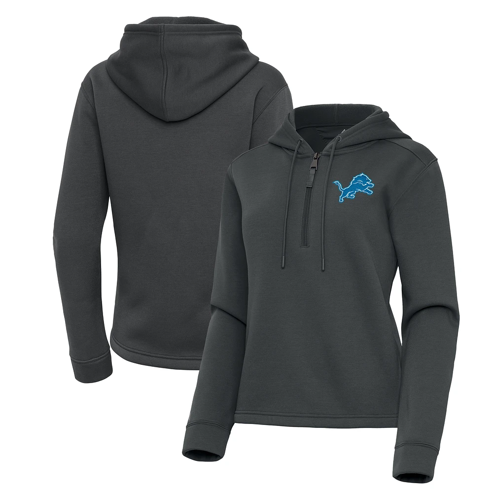 Women's Antigua Pewter Detroit Lions Contemporary Quarter-Zip Hoodie