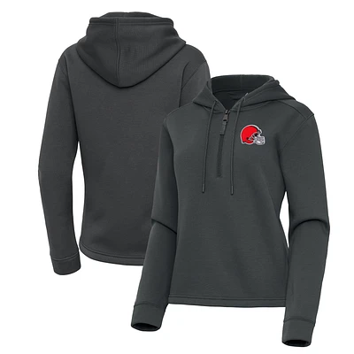 Women's Antigua Pewter Cleveland Browns Contemporary Quarter-Zip Hoodie