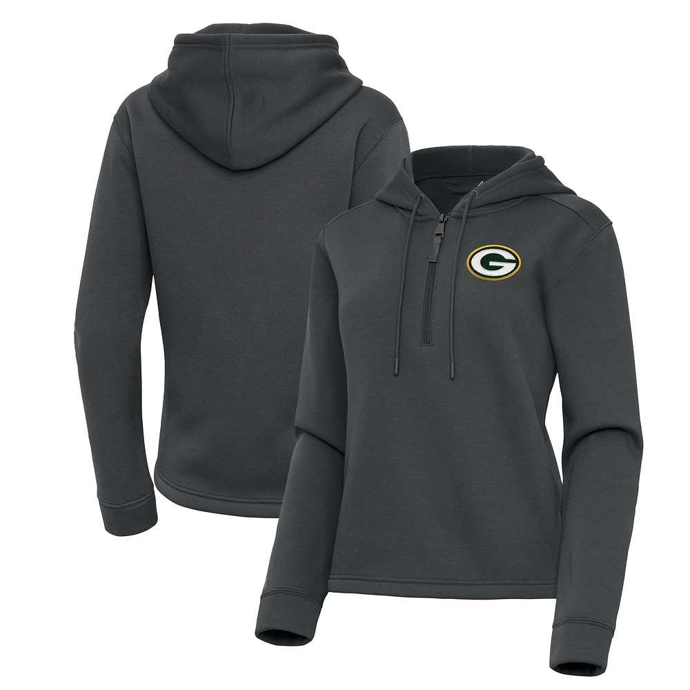 Women's Antigua Pewter Green Bay Packers Contemporary Quarter-Zip Hoodie