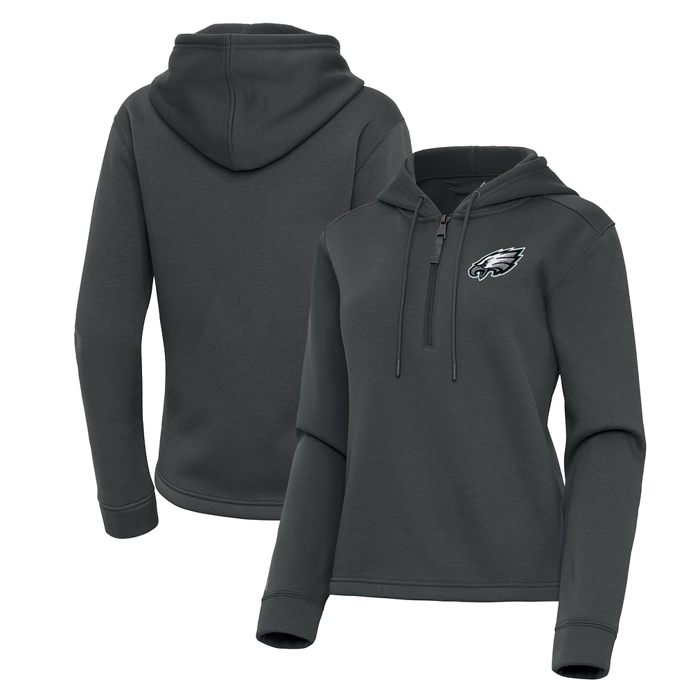Women's Antigua Pewter Philadelphia Eagles Contemporary Quarter-Zip Hoodie