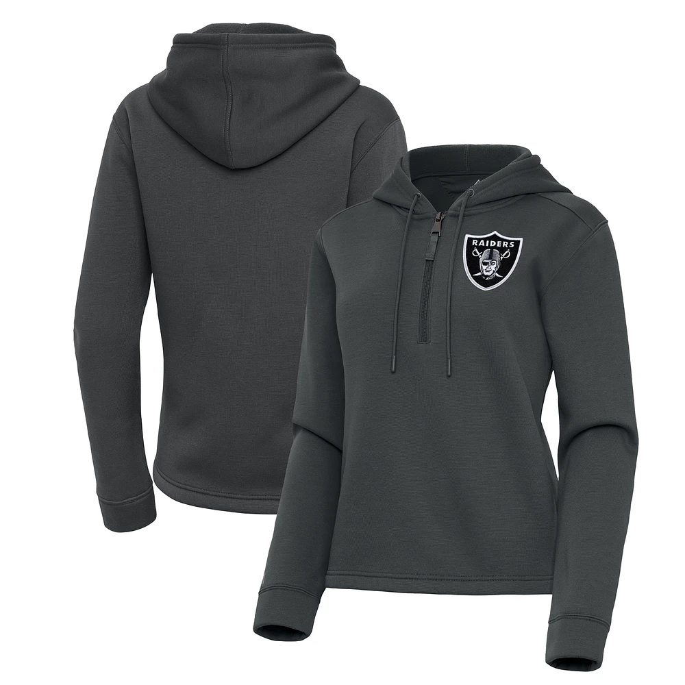 Women's Antigua Pewter Las Vegas Raiders Contemporary Quarter-Zip Hoodie