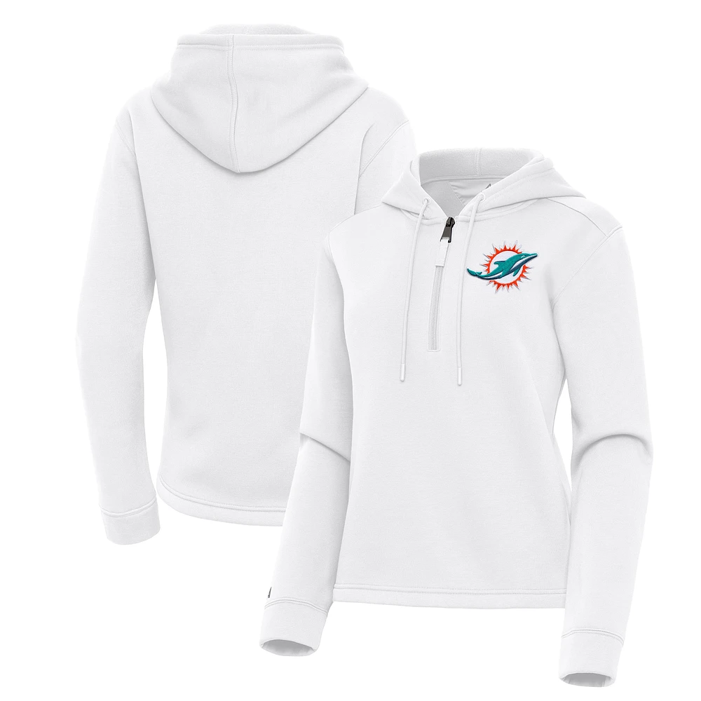 Women's Antigua White Miami Dolphins Contemporary Quarter-Zip Hoodie