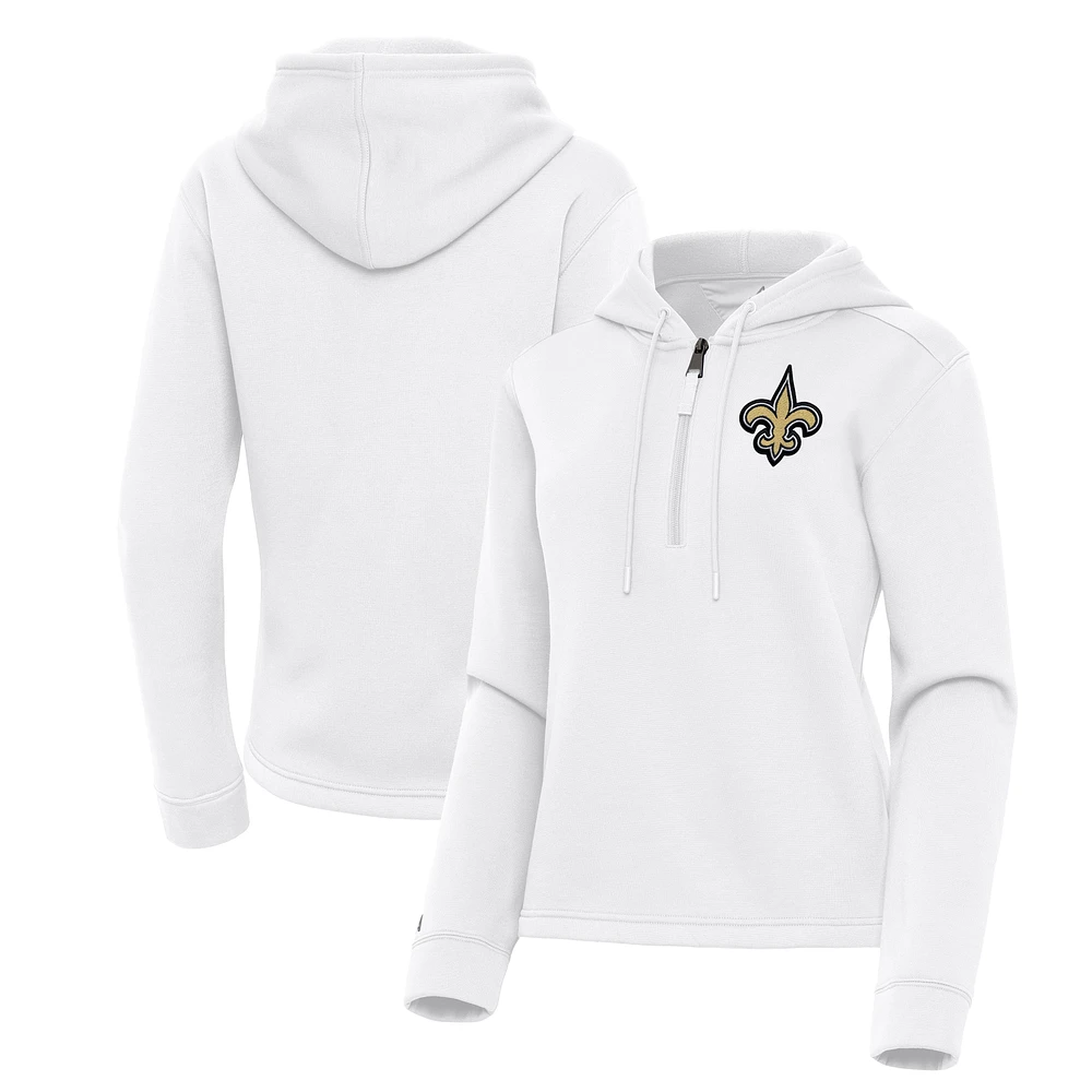 Women's Antigua White New Orleans Saints Contemporary Quarter-Zip Hoodie