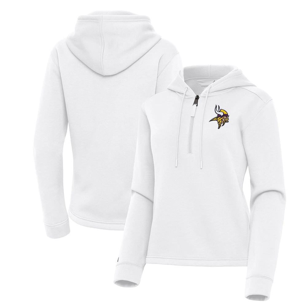 Women's Antigua White Minnesota Vikings Contemporary Quarter-Zip Hoodie