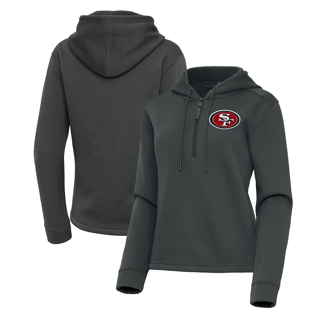 Women's Antigua Pewter San Francisco 49ers Contemporary Quarter-Zip Hoodie